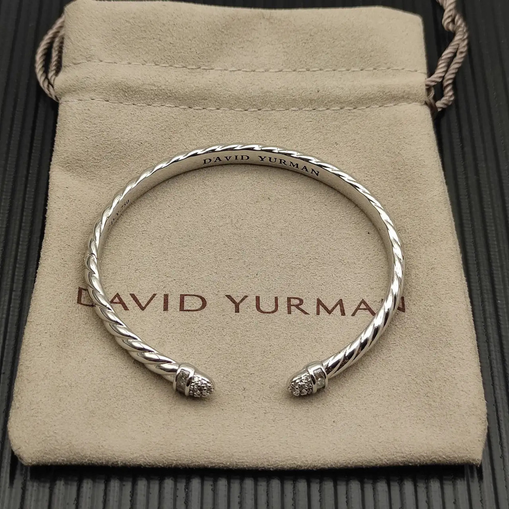David Yurman 6.2mm Silver Gold Engraved Cable Bracelet